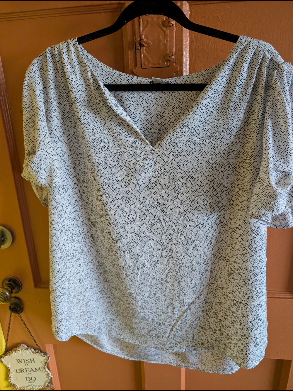 Carolina Belle Light Blue Micro-Dot V-Neck Blouse
